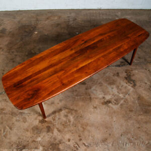 Mid Century Modern Coffee Table Solid Walnut Surfboard Restored Ace Hi Restored