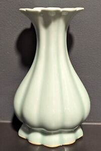 Chinese Porcelain 6 Bud Vase With Celadon Glaze Signed Stamped On Base