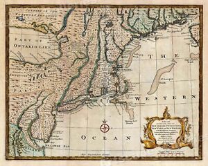 Historic Map Of New England 1747 Vintage Style Colonial Map 20x24