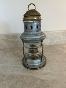 Vintage Antique Nautical Maritime Ships Lantern Anchor Light Oil Lamp Glass Lens