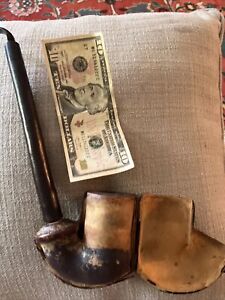 Wood Vintage Victorian Antique Large Birch Smokers Pipe Long Stem Case