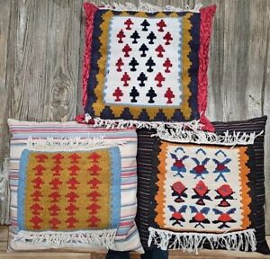 3 Vintage Hand Knotted Turkish Knit On Pillow Throws 13 X 14 