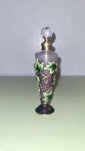 Vintage Enameled Jeweled Glass Purple Grapes And Vines Perfume Bottle 5 75 