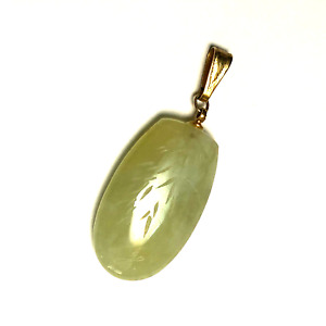 Vintage Light Yellow Green Jade Pendant Rare With Etched Bamboo Artist Signed
