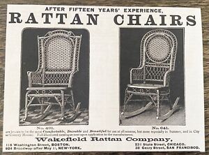 Antique 1880 Victorian Wicker Rocking Chair Print Ad Heywood Wakefield Rattan Co
