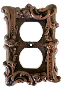 Vintage Edmar 60d Rose Scroll Brass Outlet Wall Cover Plate Copper Bronze Tone