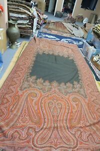 Antique Victorian Jacquard Paisley Woven Wool Shawl Throw Tablecloth 60 X 120 