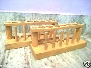 Test Tube Stand 6 Hole With Drying Rack Wooden Vintage Lab Equipment