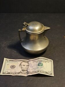 Pewter Syrup Early 1900s Unmarked Lidded And Hinged Great Primitive Form 