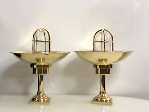 Post Mounted Bulkhead Nautical Style Alley Way Brass New Light With Shade 2 Pcs