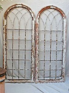 Antique Pr Of Painted Arched Double Doors With Iron 73 1 4 X 58 3 4 X 1 3 4 