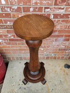 Vintage Cherry Plant Stand Fern Table Handmade Carved Wood Pedestal Footed 35 