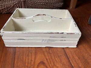 Vintage Primitive Wooden Tote Carrier With Off White Worn Paint 13 25x9 75x4 25 