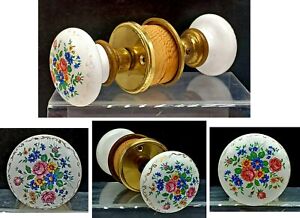 Vintage Porcelain Door Knob Set With Brass Hardware Handpainted Floral Designs