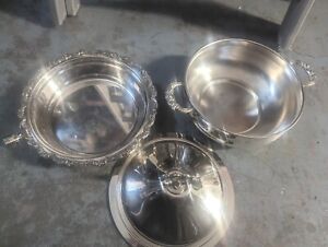 Two Vintage Silver Serving Bowls W Serving Spoon Lid