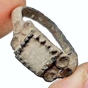 Authentic Ancient Or Medieval European Bronze Ring Artifact W Fancy Design D