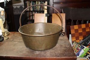 Antique Copper Kettle Apple Butter Cauldron Wrought Iron Handle 13 1 2 X 6 