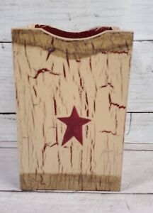 New Primitive Crackle Tan Burgundy Star Wood Utensil Cup Choice Color