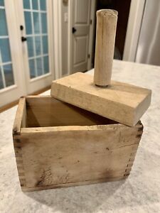 Antique Primitive Rectangle Wood Dove Tailed Butter Press Soap Mold