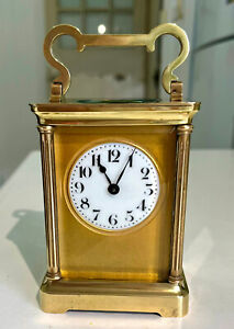 Rare Antique Brass Masked Dial Carriage Clock By Duverdrey Bloquel C 1900