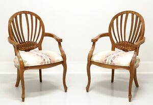 Century French Country Oval Back Dining Armchairs Pair