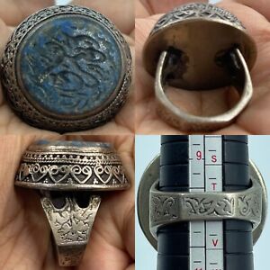 Wonderful Old Lapis Lazuli Old Silver Rare Unique Islamic Lucky Writing Ring