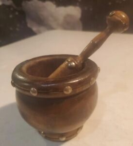 Mortar Pestle Wood And Steel Mid Century Bowl Witchy Mcm 3 5 X 3 