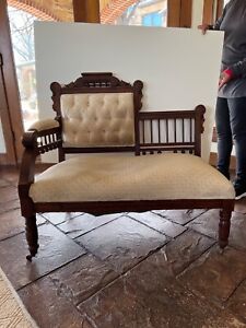 Victorian Eastlake Carved Single Arm Antique Parlor Bench Chair