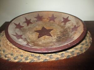 Antique Primitive Wooden Turned Dough Bowl Painted Stars Americana Aafa