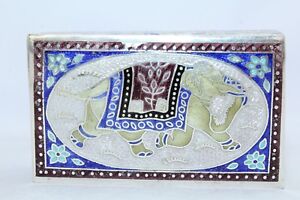 Handmade Enamel Cloisonne 925 Sterling Silver Trinket Box Elephant Figure