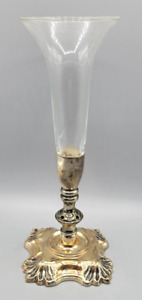 Vintage Fluted Trumpet Clear Glass Vase With Silver Plated Detachable Base