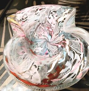 Vintage Latticino And Zanfirico Ribbons Fratelli Toso Murano Art Glass Bowl