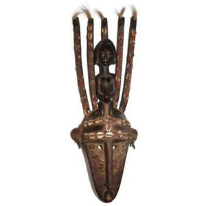 Bambara African Tribal Art Shells Beads N Tomo Carved Fertility Mask 22 3 4 