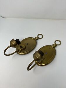 Pair Single Arm Shield Back Wall Sconces Victorian Brass Antique Lighting Pair 