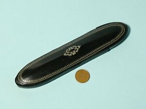 Antique Lacquered Papier Mache Spectacles Case With Inlaid Metal Detailing