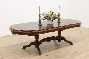 Carved Walnut Marquetry Antique Dining Library Or Conference Table 34975