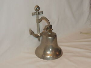 Vintage Aluminum Nautical Ship Bell W Ship Anchor Bracket Works Great