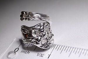 Antique 3 Dimensional Fully Floral Watson Mechanics Sterling Spoon Ring Free Sh