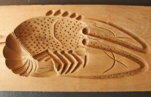 20ksg24 Vintage Japanese Kashigata Cake Mold Lobster Prawn Ebi Wood Carved
