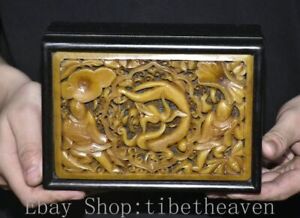 7 4 Old Chinese Ebony Wood Jade Carving Palace Dragon People Lotus Jewelry Box