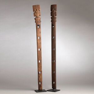 Important Pair Of Chancay Litter Poles With Provenance Circa 1000 Ad