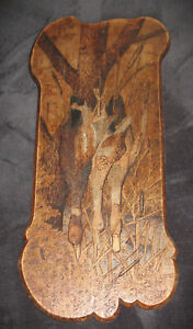 Vintage Pyrography Wood Burned Art Duck Hunting