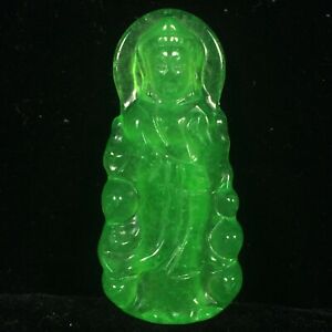Chinese Old Rare Jade Jadeite Hand Carved Pendant Necklace Statue Guanyin 001
