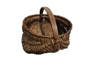 Antique Early Small Handmade Wood Buttocks Basket