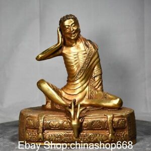 8 Old China Copper Gold Buddhism Milarepa Lmmortal Bone Buddha Sculpture Statue