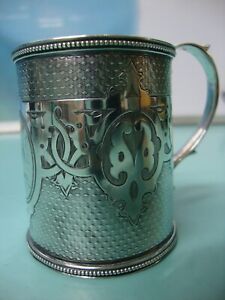 Gothic 1871 Sterling Silver Cup Hand Engraved Victorian Tax Head Tankard Can Mug
