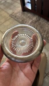8 Set Of Vintage Sterling Silver And Glass Coasters