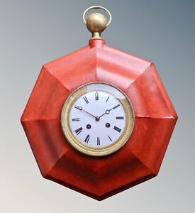 French Red Toleware Wall Clock Japy Freres Movement