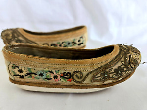 Chinese Embroidered Wood High Platform Children S Shoes 19th C All Original