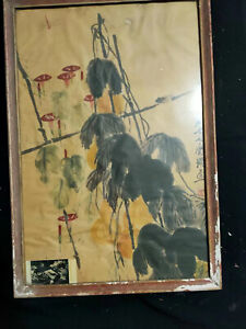 Old Chinese Frame Mounted Painting Scroll Flower By Qi Baishi 